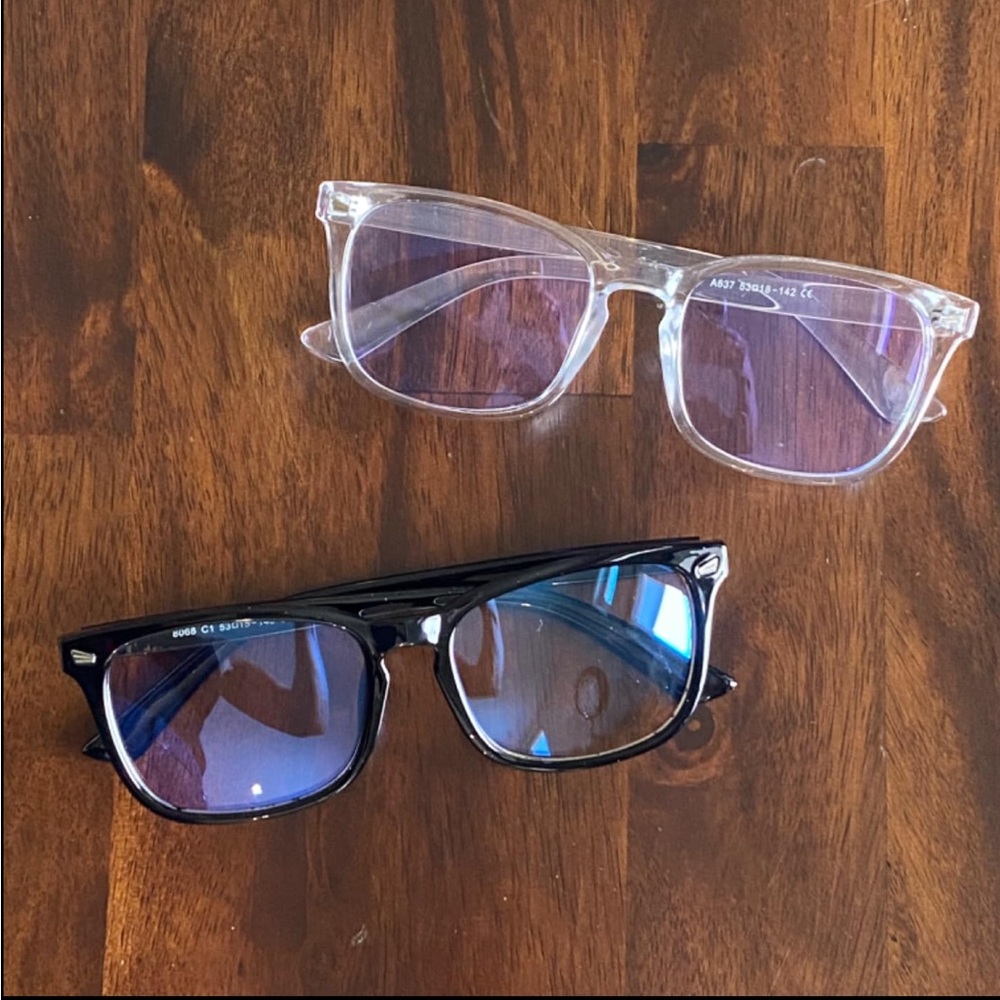 NEW! 2 Pair Reading Glasses Blue Light Blocking Spring Hinge Black & Clear +1.50